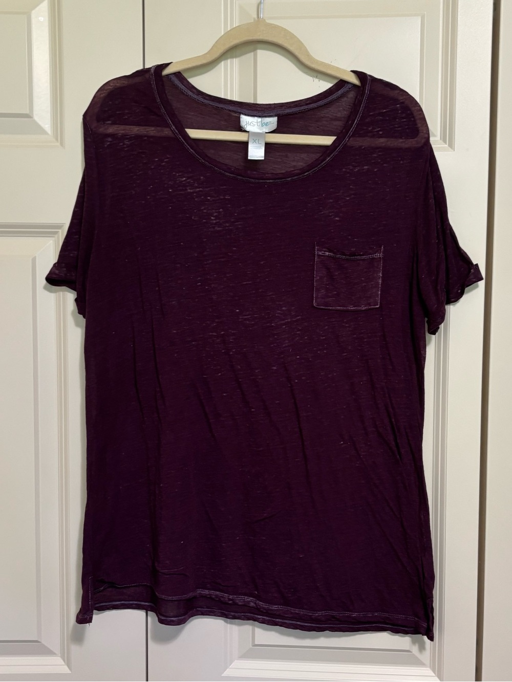 just be Short Sleeve Pocket Tee in Deep Plum